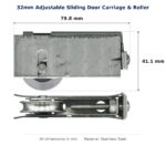 32mm Adjustable Sliding Door Carriage & Roller dimension diagram - overall 79.8 mm x 41.1 mm, every dimension measured in millimetres. TradeBase Australia part CAR32SS80.