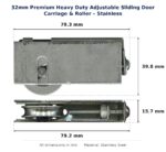 32mm Premium Heavy Duty Adjustable Sliding Door Carriage & Roller – Stainless dimension diagram - overall 79.3 mm x 39.8 mm, every dimension measured in millimetres. TradeBase Australia part CAR32SS80P.