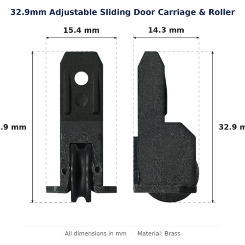 32.9mm Adjustable Sliding Door Carriage & Roller – Suits Windows dimension diagram - overall 15.4 mm x 32.9 mm, every dimension measured in millimetres. TradeBase Australia part CAR33BR.