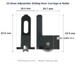 32.9mm Adjustable Sliding Door Carriage & Roller – Suits Windows dimension diagram - overall 20.7 mm x 32.9 mm, every dimension measured in millimetres. TradeBase Australia part CAR33SS.