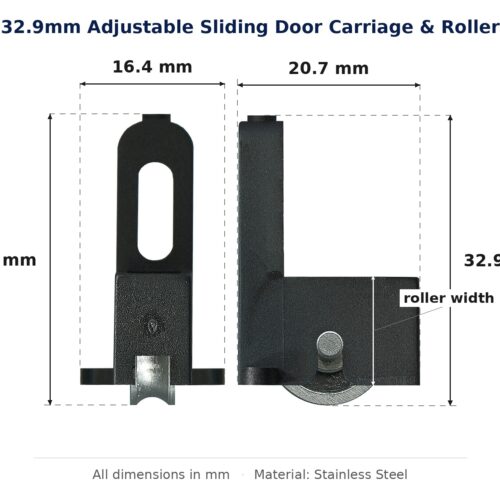 32.9mm Adjustable Sliding Door Carriage & Roller – Suits Windows dimension diagram - overall 20.7 mm x 32.9 mm, every dimension measured in millimetres. TradeBase Australia part CAR33SS.