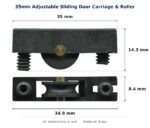35mm Adjustable Sliding Door Carriage & Roller – Suits Windows dimension diagram - overall 35 mm x 14.3 mm, every dimension measured in millimetres. TradeBase Australia part CAR35BR14.