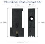 37.8mm Adjustable Sliding Door Carriage & Roller – Suits Windows dimension diagram - overall 19 mm x 37.8 mm, every dimension measured in millimetres. TradeBase Australia part CAR38.