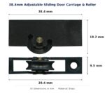 38.4mm Adjustable Sliding Door Carriage & Roller – Suits Windows dimension diagram - overall 38.4 mm x 18.2 mm, every dimension measured in millimetres. TradeBase Australia part CAR38BR.