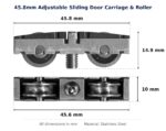 45.8mm Adjustable Sliding Door Carriage & Roller – Suits Windows dimension diagram - overall 45.8 mm x 14.9 mm, every dimension measured in millimetres. TradeBase Australia part CAR46SS.