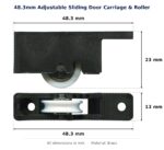 48.3mm Adjustable Sliding Door Carriage & Roller – Suits Windows dimension diagram - overall 48.3 mm x 23 mm, every dimension measured in millimetres. TradeBase Australia part CAR48BR.