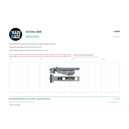 Actual size 1:1 print guide for 49mm Adjustable Sliding Door Carriage & Roller – Suits Door and Windows on a 10 mm grid