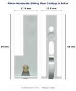 49mm Adjustable Sliding Door Carriage & Roller – Suits Windows dimension diagram - overall 17.9 mm x 49 mm, every dimension measured in millimetres. TradeBase Australia part CAR49ACE.