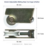 61mm Adjustable Sliding Door Carriage & Roller – Suits Patio Doors dimension diagram - overall 61 mm x 39.8 mm, every dimension measured in millimetres. TradeBase Australia part CAR61ACE.