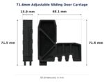 71.6mm Adjustable Sliding Door Carriage – Suits Screen Doors dimension diagram - overall 68.1 mm x 71.6 mm, every dimension measured in millimetres. TradeBase Australia part CAR72.