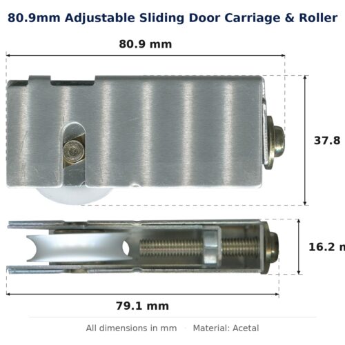80.9mm Adjustable Sliding Door Carriage & Roller dimension diagram - overall 80.9 mm x 37.8 mm, every dimension measured in millimetres. TradeBase Australia part CAR81ACE.