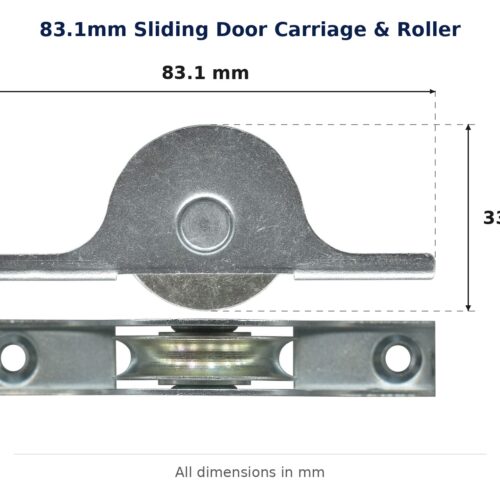 83.1mm Sliding Door Carriage & Roller – Suits Timber Doors dimension diagram - overall 83.1 mm x 33.9 mm, every dimension measured in millimetres. TradeBase Australia part CAR83.