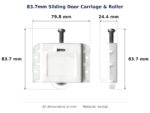 83.7mm Sliding Door Carriage & Roller – Suits Timber Doors dimension diagram - overall 79.8 mm x 83.7 mm, every dimension measured in millimetres. TradeBase Australia part CAR84ACE.