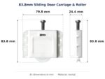 83.8mm Sliding Door Carriage & Roller – Suits Timber Doors dimension diagram - overall 79.8 mm x 83.8 mm, every dimension measured in millimetres. TradeBase Australia part CAR84ACE80.