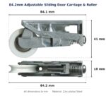 84.2mm Adjustable Sliding Door Carriage & Roller – Suits Patio Doors dimension diagram - overall 84.2 mm x 41 mm, every dimension measured in millimetres. TradeBase Australia part CAR84STL.