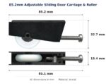 85.2mm Adjustable Sliding Door Carriage & Roller – Suits Wardrobe Doors dimension diagram - overall 85.2 mm x 32.7 mm, every dimension measured in millimetres. TradeBase Australia part CAR85ACE.