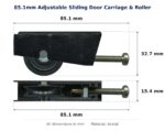 85.1mm Adjustable Sliding Door Carriage & Roller – Suits Wardrobe Doors dimension diagram - overall 85.1 mm x 32.7 mm, every dimension measured in millimetres. TradeBase Australia part CAR85ACE33.