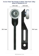 TradeBase Screen Door Top Hanger & Roller Twin Pack 12kg – Jason & Wunderlich 2V dimensions showing 19.5 mm, 14.9 mm, 78.7 mm, 78.7 mm