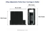 TradeBase 25kg Adjustable Patio Door Carriage & Roller dimensions showing 41.2 mm, 19.2 mm, 34.9 mm, 41.9 mm