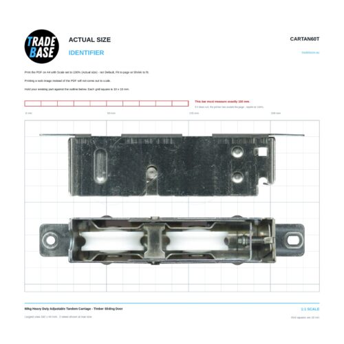 Actual size 1:1 print guide for 60kg Heavy Duty Adjustable Tandem Carriage - Timber Sliding Door on a 10 mm grid