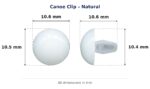 Canoe Clip – Natural dimension diagram - overall 10.6 mm x 10.5 mm, every dimension measured in millimetres. TradeBase Australia part CLPCAN1011.