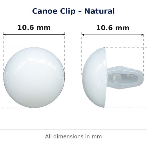 Canoe Clip – Natural dimension diagram - overall 10.6 mm x 10.5 mm, every dimension measured in millimetres. TradeBase Australia part CLPCAN1011.