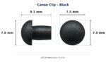 Canoe Clip – Black dimension diagram - overall 9.1 mm x 7.5 mm, every dimension measured in millimetres. TradeBase Australia part CLPCAN7BL.