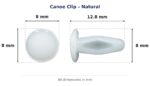 Canoe Clip – Natural dimension diagram - overall 12.8 mm x 8 mm, every dimension measured in millimetres. TradeBase Australia part CLPCAN8.