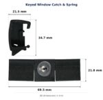 Keyed Window Catch & Spring – Suits Boral BST dimension diagram. Every dimension measured in millimetres. TradeBase Australia part CTH6112.