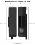 Keyed Window Catch & Spring – Left Hand – Suits Jason Window Breeze lock dimension diagram. Every dimension measured in millimetres. TradeBase Australia part CTH6124.