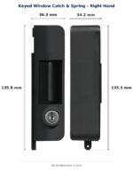 Keyed Window Catch & Spring – Right Hand dimension diagram. Every dimension measured in millimetres. TradeBase Australia part CTH6125.