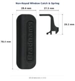 Non-Keyed Window Catch & Spring – Suits Bradnams dimension diagram. Every dimension measured in millimetres. TradeBase Australia part CTH6138.