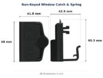 Non-Keyed Window Catch & Spring – Suits Stegbar dimension diagram. Every dimension measured in millimetres. TradeBase Australia part CTH6143.