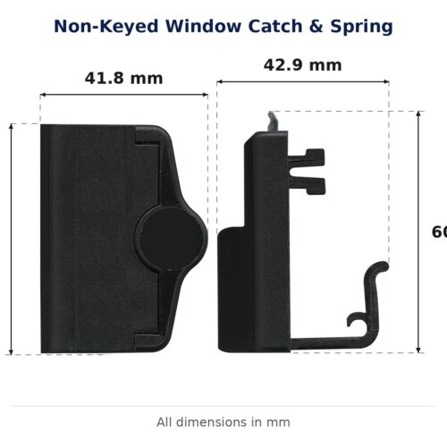 Non-Keyed Window Catch & Spring – Suits Stegbar dimension diagram. Every dimension measured in millimetres. TradeBase Australia part CTH6143.