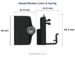 Keyed Window Catch & Spring – Suits Stegbar dimension diagram. Every dimension measured in millimetres. TradeBase Australia part CTH6144.