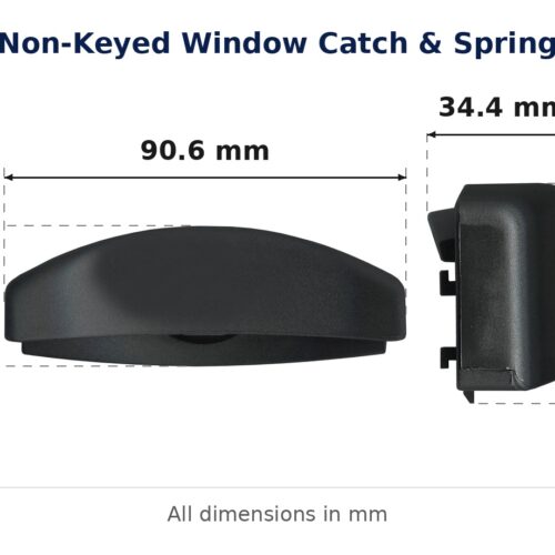 Non-Keyed Window Catch & Spring – Suits Wintec dimension diagram. Every dimension measured in millimetres. TradeBase Australia part CTH6147.