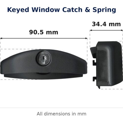 Keyed Window Catch & Spring – Suits Wintec dimension diagram. Overall size 50W mm. Every dimension measured in millimetres. TradeBase Australia part CTH6148.