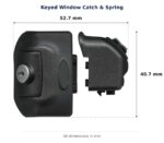 Keyed Window Catch & Spring – Suits View-Max dimension diagram. Every dimension measured in millimetres. TradeBase Australia part CTH6190.