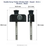 Dimension diagram for DHB8250 Double Hung Timber Window Bolt - TradeBase Australia. All dimensions in millimetres, drawn on the part.
