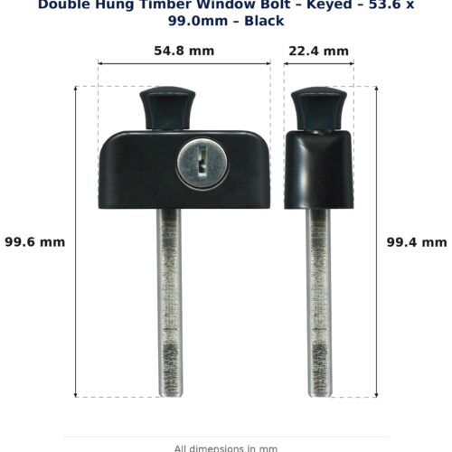 Dimension diagram for DHB8250 Double Hung Timber Window Bolt - TradeBase Australia. All dimensions in millimetres, drawn on the part.