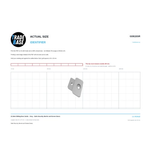 Actual size 1:1 print guide for 21.5mm Sliding Door Guide – Grey – Suits Security, Barrier and Screen Doors on a 10 mm grid