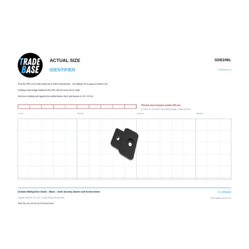 Actual size 1:1 print guide for 23.5mm Sliding Door Guide – Black – Suits Security, Barrier and Screen Doors on a 10 mm grid