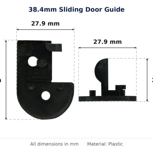 38.4mm Sliding Door Guide – Suits Patio Doors dimension diagram - overall 27.9 mm x 38.4 mm, every dimension measured in millimetres. TradeBase Australia part GDE38.