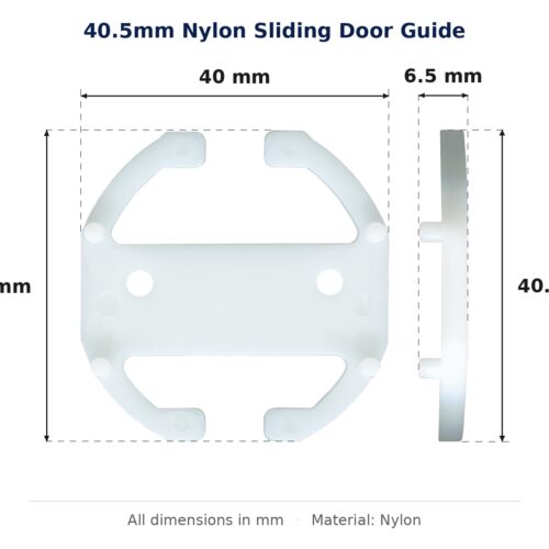 40.5mm Nylon Sliding Door Guide – Suits Wardrobe Doors dimension diagram - overall 40 mm x 40.5 mm, every dimension measured in millimetres. TradeBase Australia part GDE40.