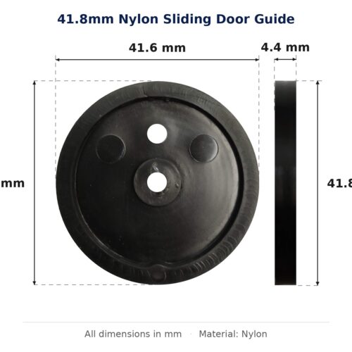 41.8mm Nylon Sliding Door Guide – Suits Wardrobe Doors dimension diagram - overall 41.6 mm x 41.8 mm, every dimension measured in millimetres. TradeBase Australia part GDE42.