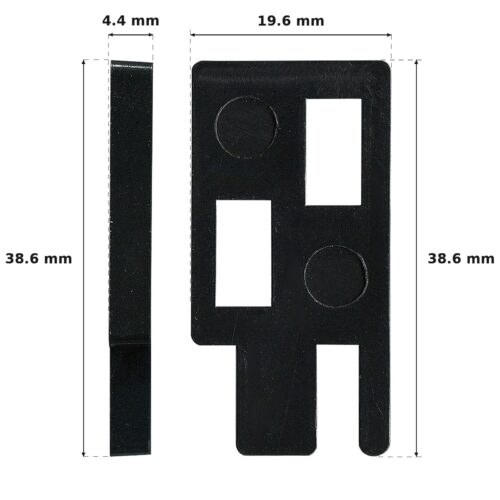 38.6mm Adjustable Sliding Door Guide – Suits Screen Doors dimension diagram - overall 19.6 mm x 38.6 mm, every dimension measured in millimetres. TradeBase Australia part GDEADJ39.