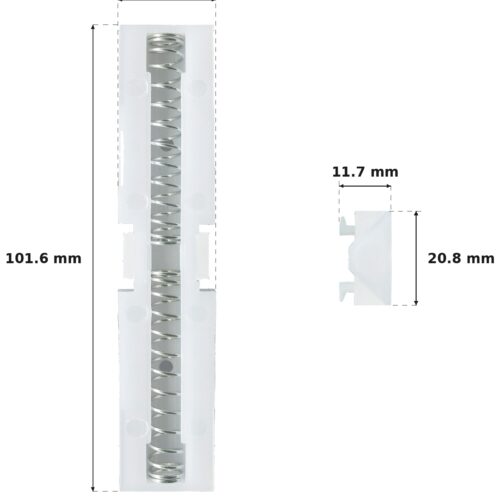 TradeBase 101.6mm Sliding Door Guide Spring dimensions showing 21.7 mm, 101.6 mm, 11.7 mm, 20.8 mm