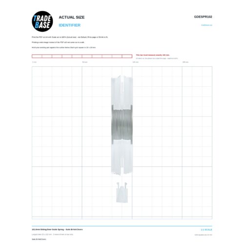 Actual size 1:1 print guide for 101.6mm Sliding Door Guide Spring – Suits Bi-fold Doors on a 10 mm grid