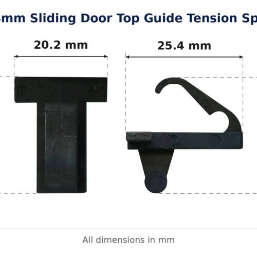 25.4mm Sliding Door Top Guide Tension Spring – Suits Screen Doors dimension diagram - overall 25.4 mm x 25.4 mm, every dimension measured in millimetres. TradeBase Australia part GDETNS25.