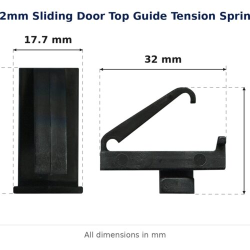 32mm Sliding Door Top Guide Tension Spring – Suits Screen Doors dimension diagram - overall 32 mm x 32 mm, every dimension measured in millimetres. TradeBase Australia part GDETNS32.